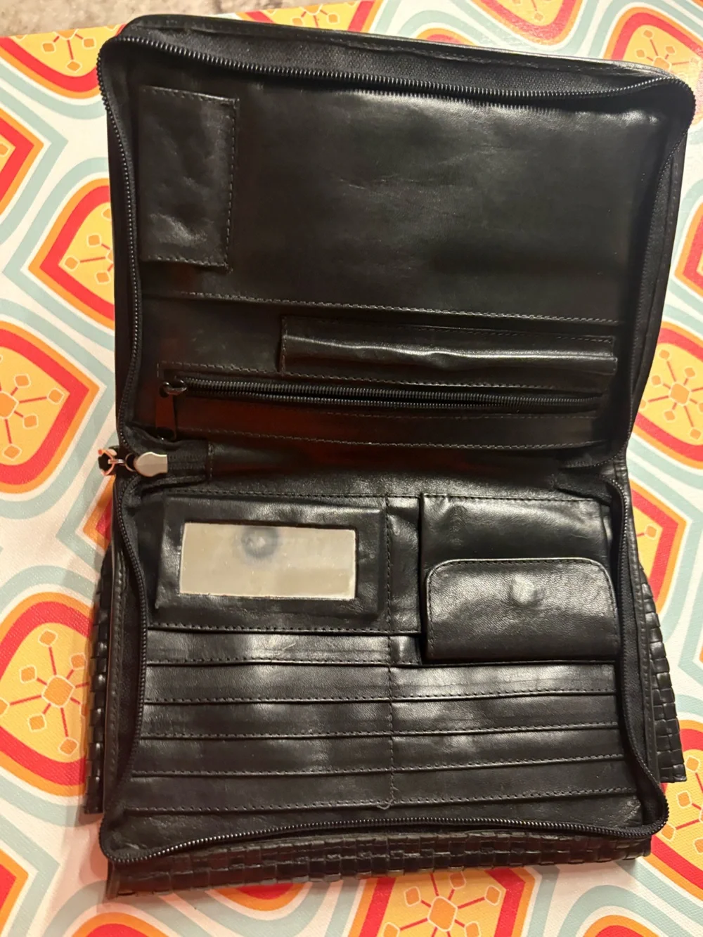 Gem Woven Black Leather Clutch Bag